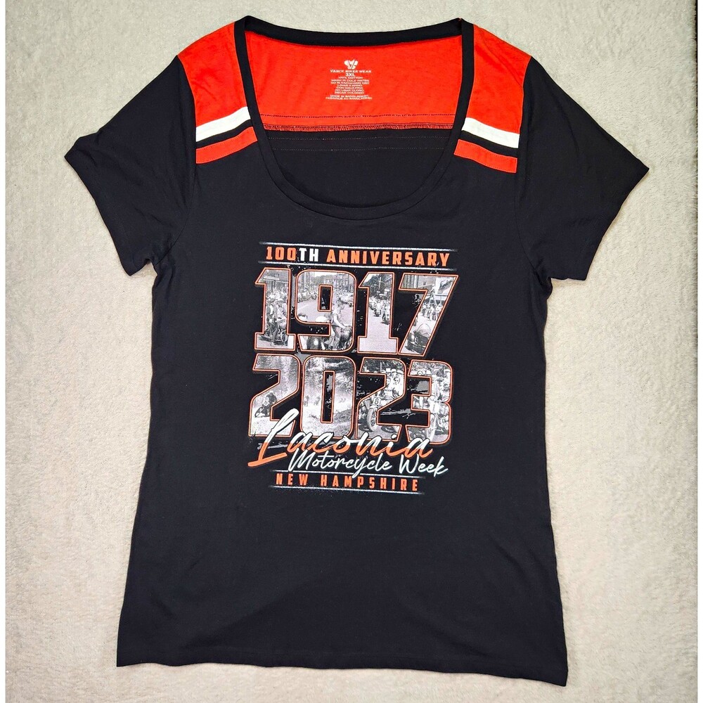 Vance Biker Wear Women's 3XL T Shirt Black Orange Scoop Neck Laconia 100% Cotton